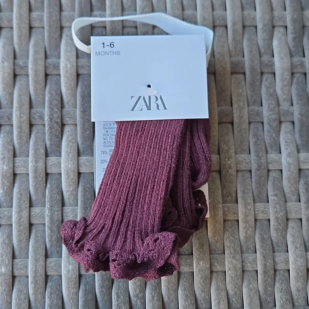 Nwt! Zara Kids Baby Girl Lace Trim Knee High Socks Burgundy